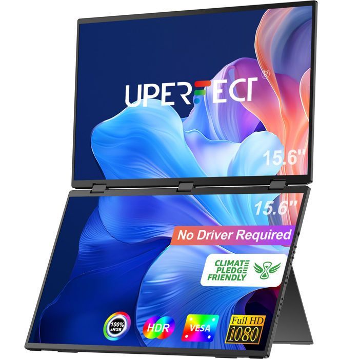 Portátil com tela dupla superior e inferior de 15,6 polegadas e resolução 1080p.