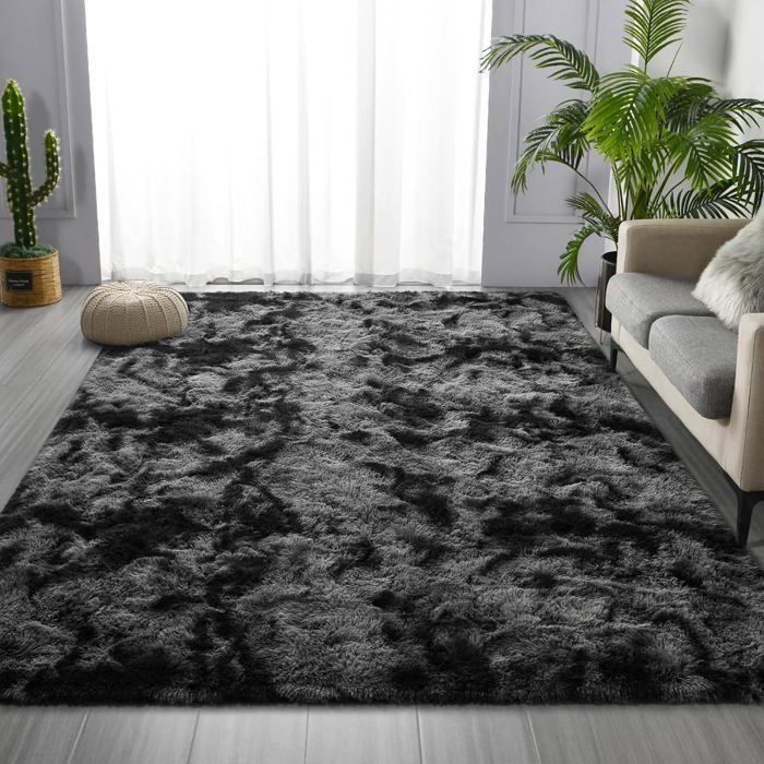 Tapis Salon Shaggy 160 x 230 cm - Descente de lit Tapis Poils Longs (Gris Foncé) Tapis Doux pour Salon Chambre Canapé