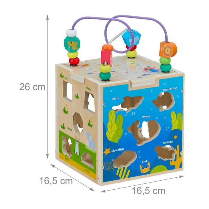 Relaxdays Cube d'activité en bois, design B, pour enfants dès 3 ans, avec circuit de motricité, multicolore