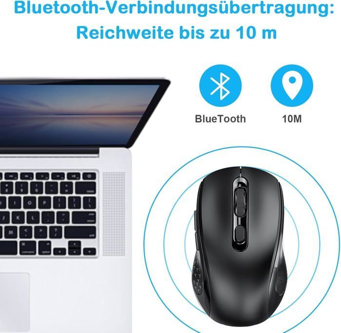 Computermuis - Energiezuinige lamp - Oplaadbaar - Bluetooth & USB - 6 knoppen - 800/1200/1600 DPI