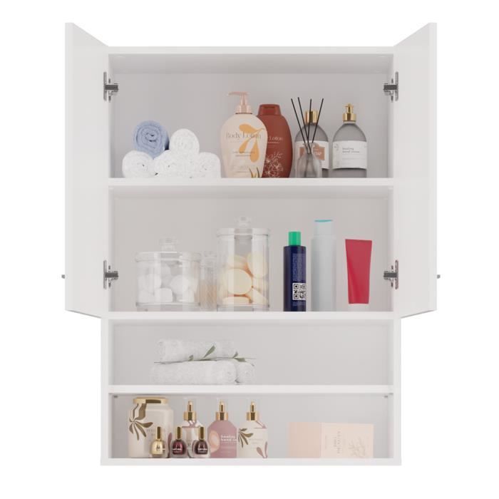 NELLIO - Armario de baño de pared - Mueble de baño colgante - 64x30x90 cm - Almacenamiento para el baño