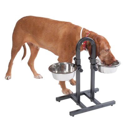 Soporte para comederos de perro en forma de U con cuencos de acero inoxidable