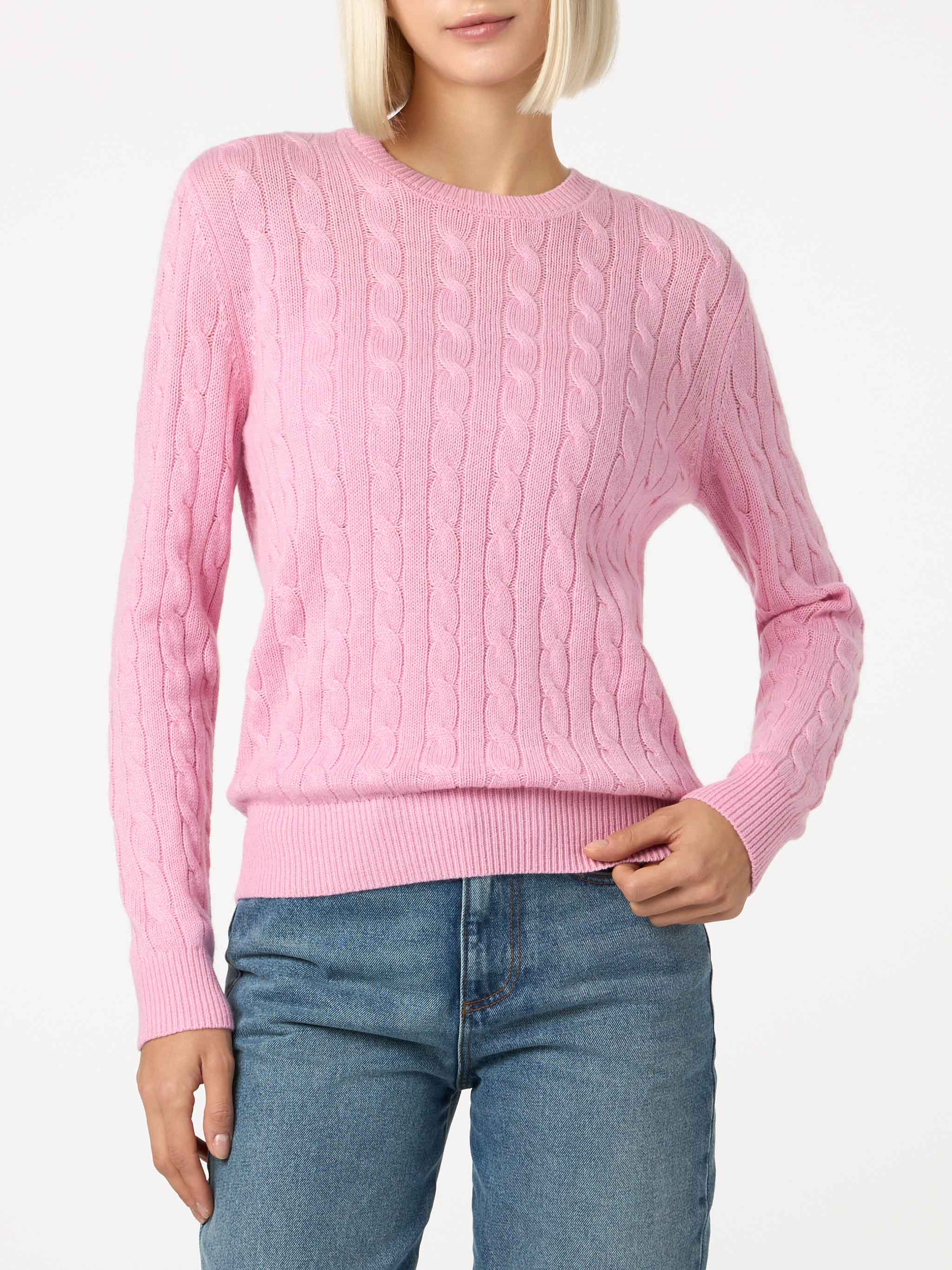 Maglione da donna in misto kasjmier rosa Sorbonne