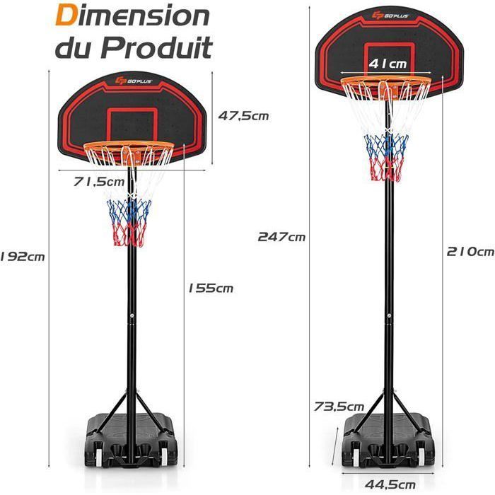 COSTWAY Vrijstaande basketbalring, in hoogte verstelbaar 155–210 cm, verplaatsbaar op wielen met backboard voor kinderen/volwassenen