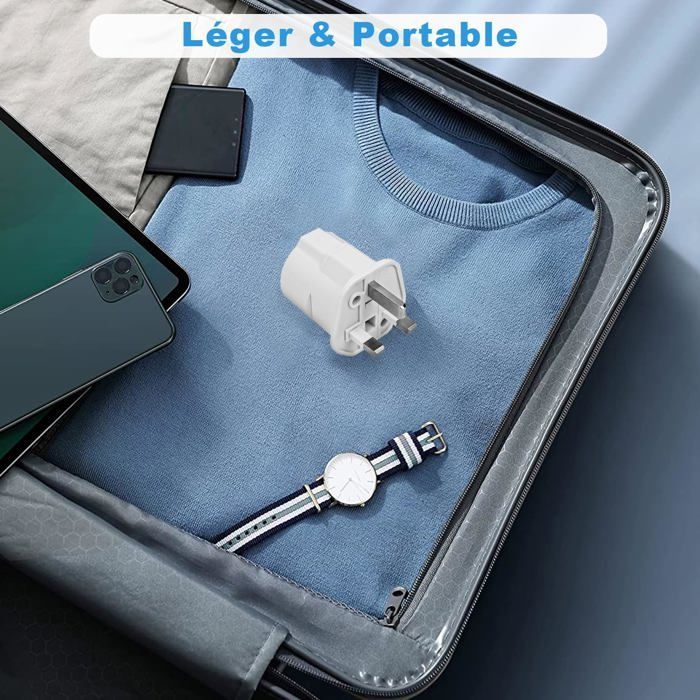 UK Plug Adapter, Travel Adapter France to UK, Ireland, Scotland, Dubai, Malta, Type G Adapter, 2-Pack