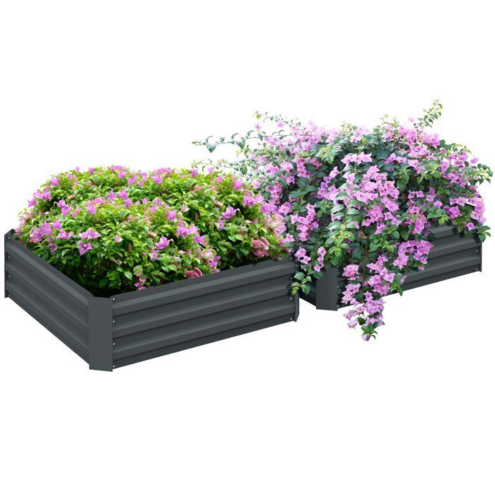 Lot de 2 carré potager de jardin - Outsunny - tôle d'acier ondulée - 100 x 100 x 30 cm - gris foncé