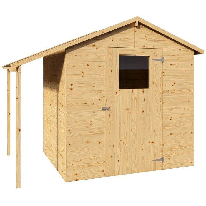 Abri de jardin en bois avec appentis - Pin brut - 2,96 m² (abri) + 0,88 m² (appentis) - Panneaux de 12 mm