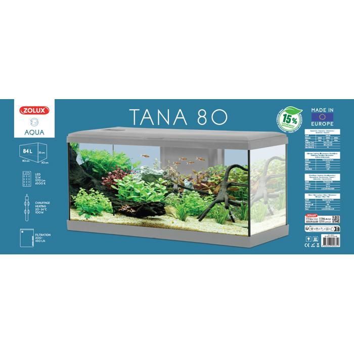 Tana LED acuario para peces de 80 cm, gris - Zolux Gris