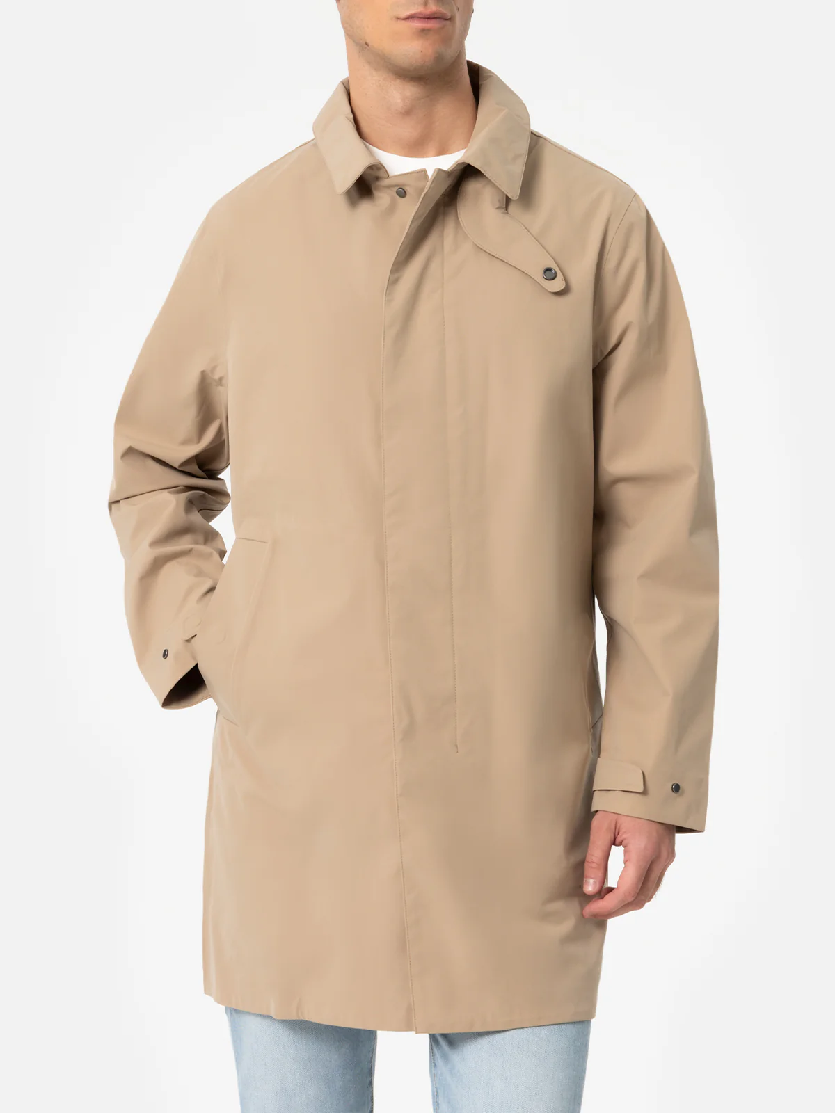 Elbert beige stretch trenchcoat met bies