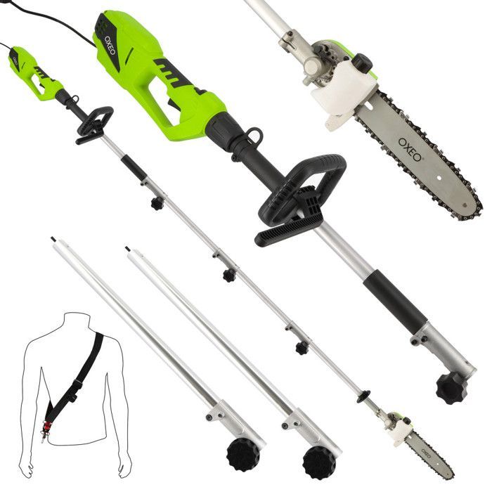 900W elektrische snoeischaar op steel - 2 verlengstelen van 50 cm - Snoeihulpstuk - Totale lengte 3,04 m - Snijlengte 18 cm