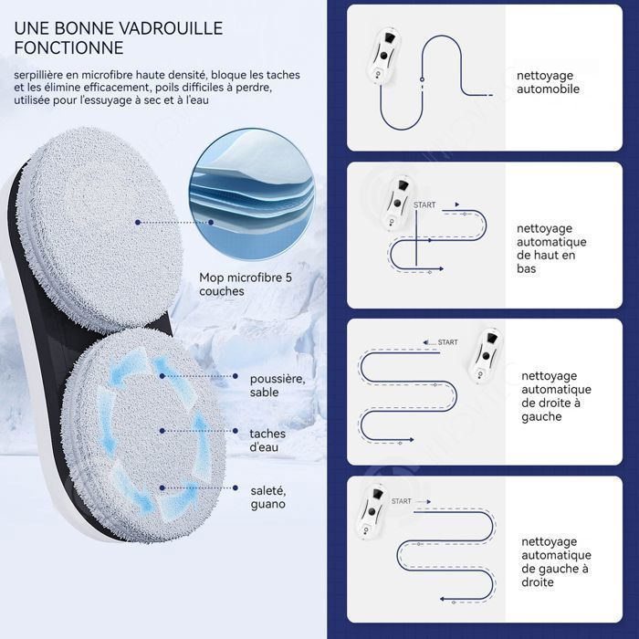 Robot limpiacristales INN 5600pa con control remoto y 10 paños, navegación inteligente y cuerda.