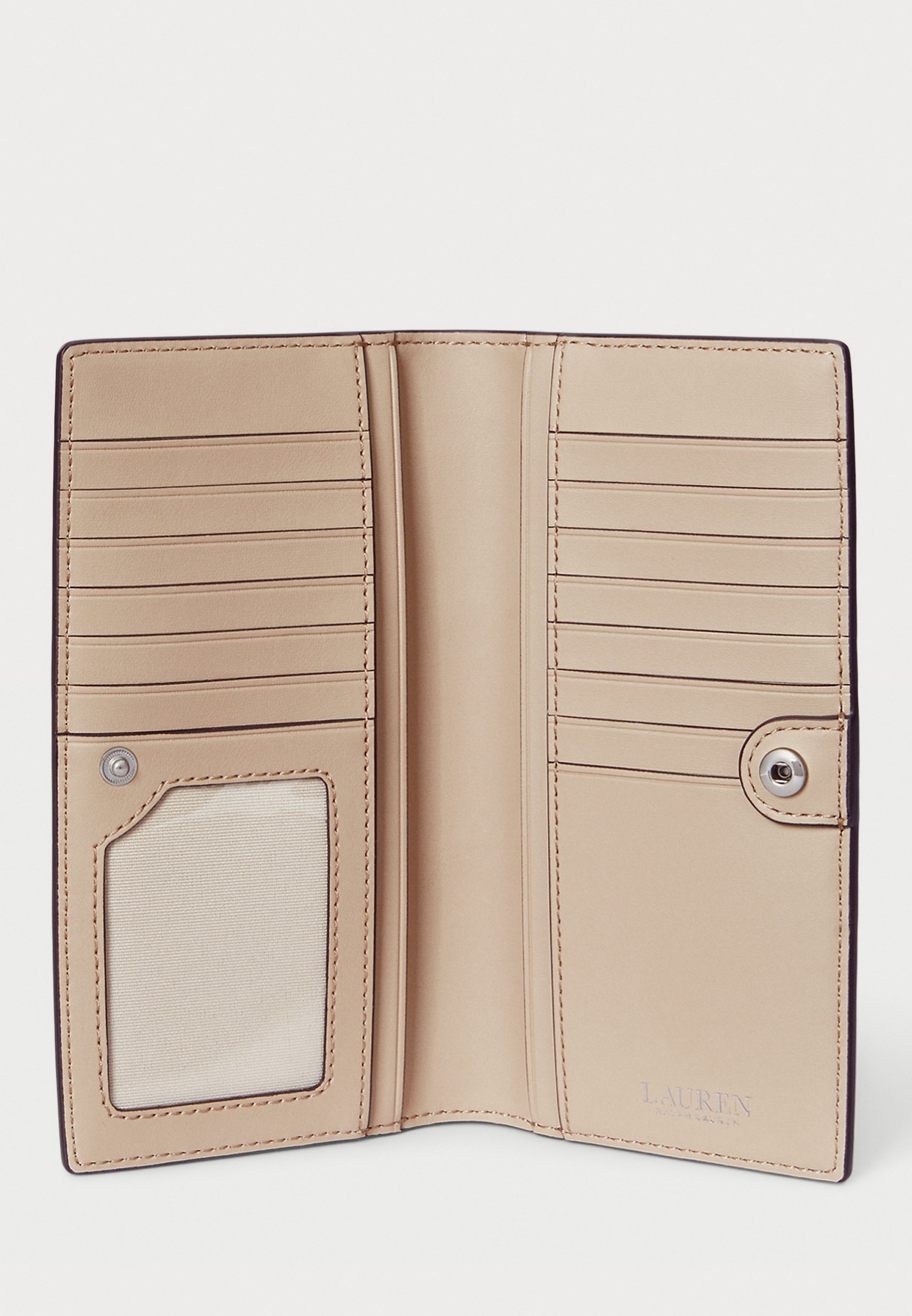 Lauren Ralph Lauren TWEEKLEURIGE SLANKE PORTEMONNEE VAN LEER MET KRUISRAAIPATROON - Portemonnee - beige/zacht wit