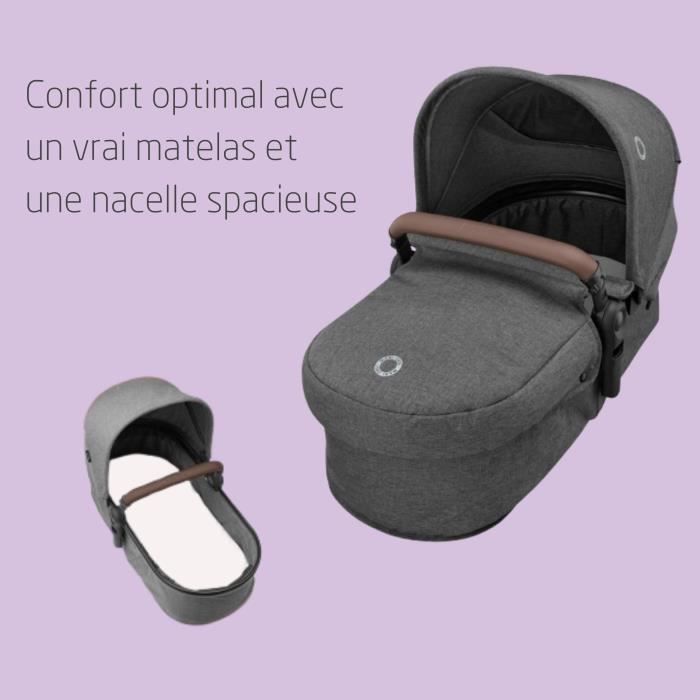 MAXI-COSI ZeliaS 3-in-1 Stroller Trio, Carrycot + Cabriofix S i-Size Car Seat + Changing Bag + Rain Cover, 0-22kg, Dark Grey