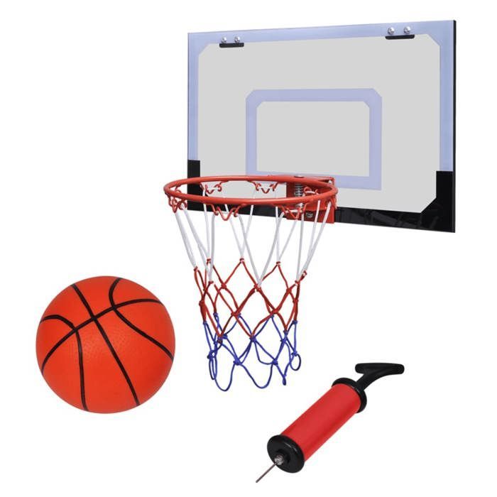 Mini aro de baloncesto con balón y bomba.