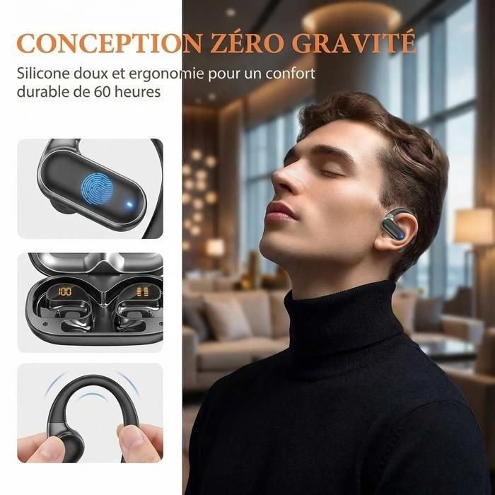 Auriculares inalámbricos GSQZLTE - Más de 180 idiomas - Sonido estéreo HiFi - 60 horas de autonomía - Bluetooth 5.4 - Negro