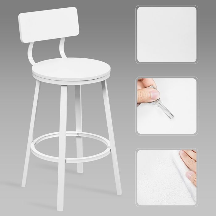 Juego de 2 taburetes de bar - Taburete de cocina WOLTU - Metal y MDF - Blanco W0ATT0882-2