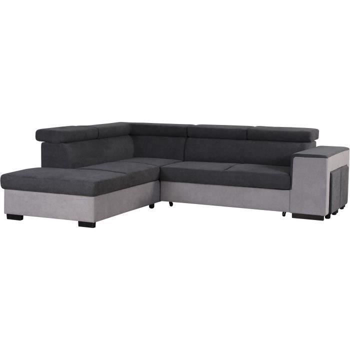 Left-hand corner sofa bed with storage, 5-seater - Grey fabric - W 271 x D 220 x H 77 cm - ARMSTRONG - Made in Ukraine