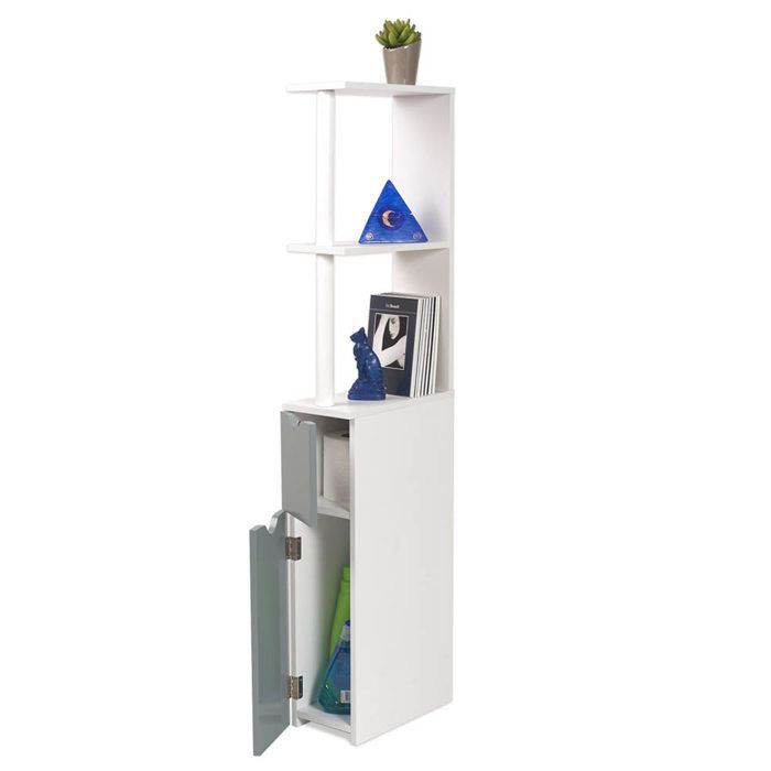 Toiletkast met houtlook en 2 grijze deuren