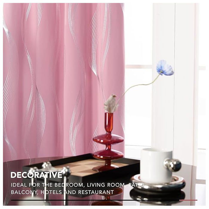 Deconovo Lot de 2 Rideaux Chambre Fille Argenté Motif Ligne Occultant Thermique Salon Rideau Extérieur Anti Chaleur Froid à
