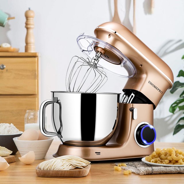 uhomepro 7.5 QT kuchyňský kuchyňský kuchyňský robot, 6+0+P rychlostí, naklápěcí hlava, 660W, hnětač těsta, domácí komerční míchání, elektrický kuchyňský hnětač na dorty s hnětacím hákem, šlehačem, metličkou na vejce, špachtlí, vhodný do myčky nádobí