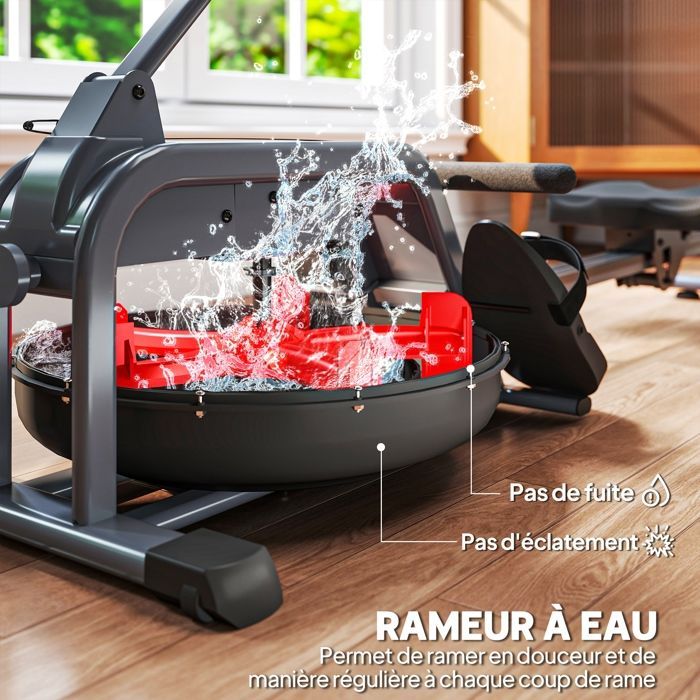 Vogatore ad acqua - SPORTNOW - 6 livelli di resistenza - Schermo LCD, riponimento verticale, con ruote - acciaio - 180 x 52 x 76 cm - nero