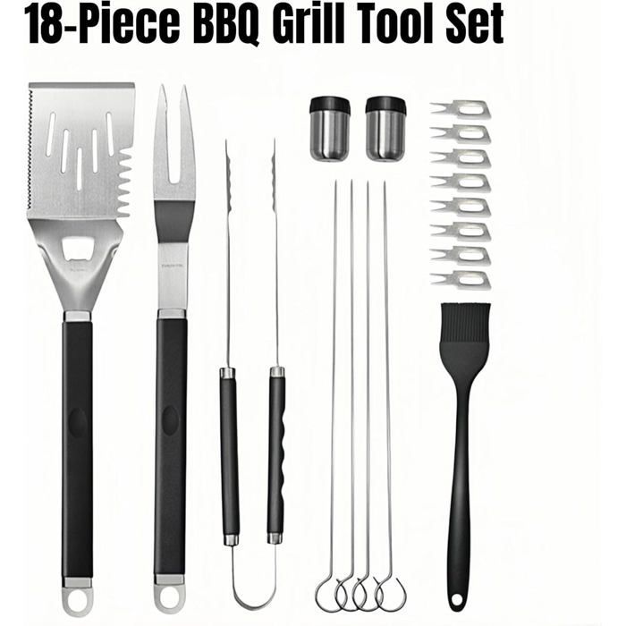 Lot de 18 ustensiles de barbecue - Cadeau de qualité supérieure pour homme - Accessoires de barbecue pour barbecue à gaz - Couverts