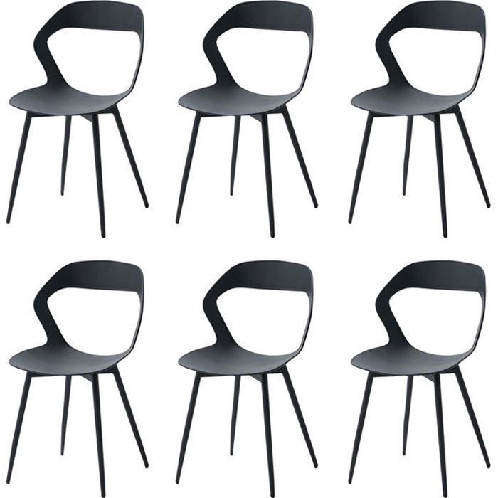 Lot de 6 Chaises de Salle à Manger - Style Scandinave - Chaise en Plastique Pieds Métal - Noir