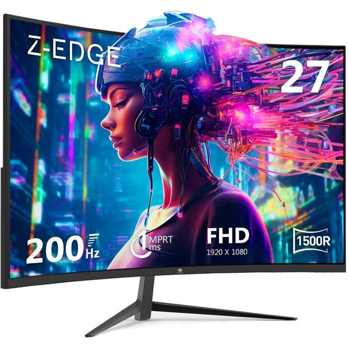 Z-EDGE UG27 27-inch gebogen gamingmonitor, 200Hz, 1ms, FreeSync, FHD 1080p, 350cd/m², 1500R VA, DP1.4 & HDMI2.1