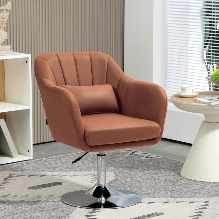 Fauteuil de salon - HOMCOM - coussins lombaires hauteur réglable pivotant 360° piètement en métal - marron