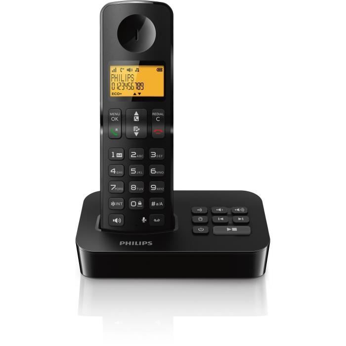 Teléfono inalámbrico - PHILIPS - D2651B/01 - Contestador automático - Pantalla de 1,6 pulgadas - Batería con autonomía de 16 horas