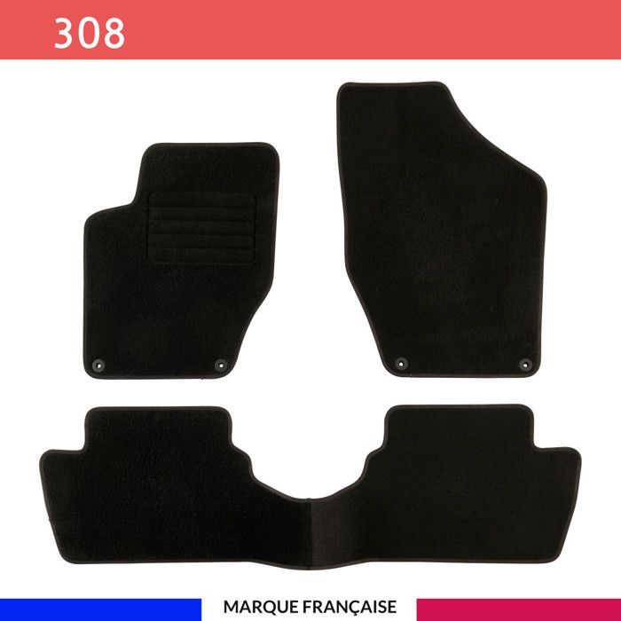Tappetini per auto - Realizzati su misura per PEUGEOT 308 / 308 SW (09/2007-08/2013) Antiscivolo - 3 pezzi: Protezione posteriore