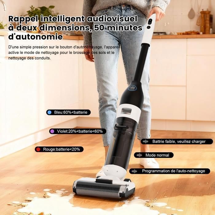 VersLife LS1-Aspirateur Laveur Sans fil-Humide et Sec/3 en 1/50 mins&1.15L-Idéal pour Les Carrelage, Marbre, Parquet
