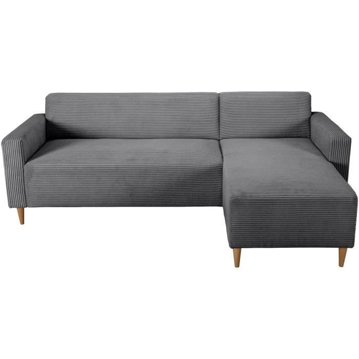 Omkeerbare vaste hoekbank - 4-zits - BOB - Antraciet corduroy - 197 x 138 x 65 cm