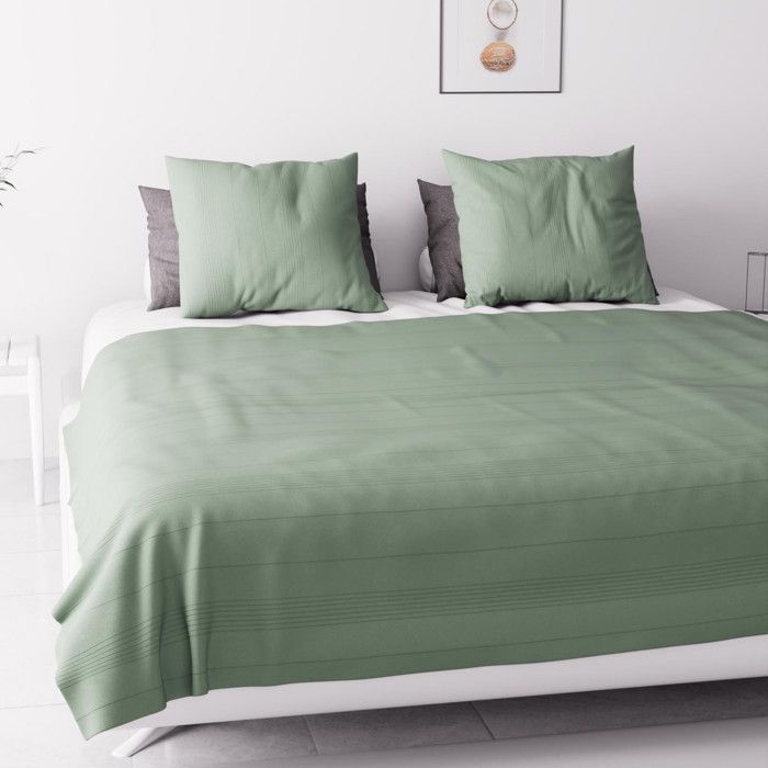 Jeté de lit - Soleil d'Ocre - Adèle - 240x220 cm - Vert - Fines rayures ton sur ton