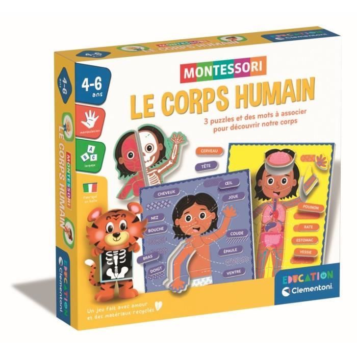 Montessori - Clementoni - Le Corps Humain - Jeu éducatif pour apprendre comment est fait le corps à l'interieur et à l'exterieur -