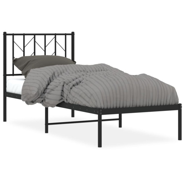 Metalowa rama łóżka z wezgłowiem czarna 75x190 cm