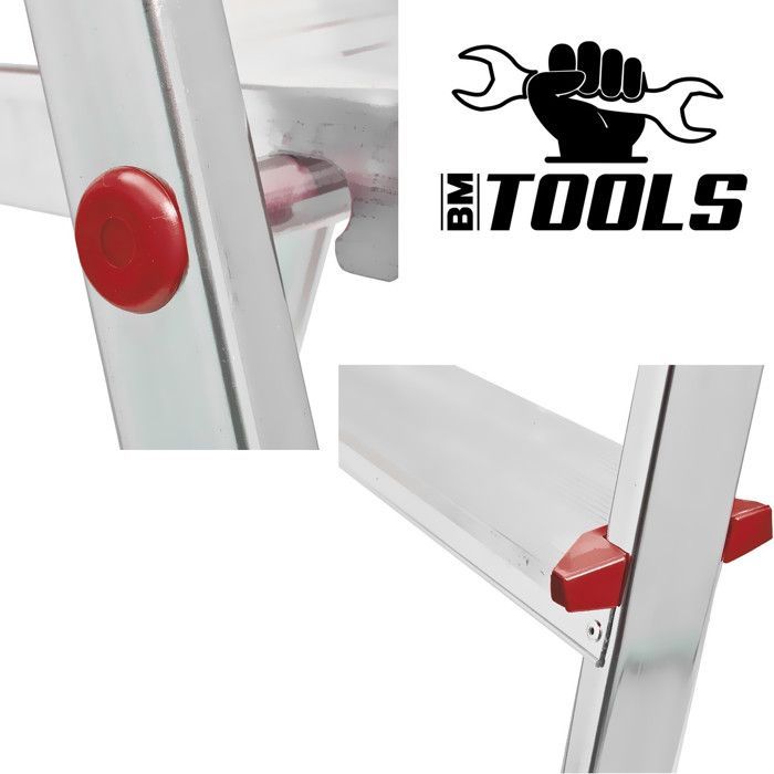 Escabeau à 3 marches BM TOOLS BMT-ESC3-ALU - Haut. de travail : 59 cm - prend peu de place et se range facilement - en Aluminium