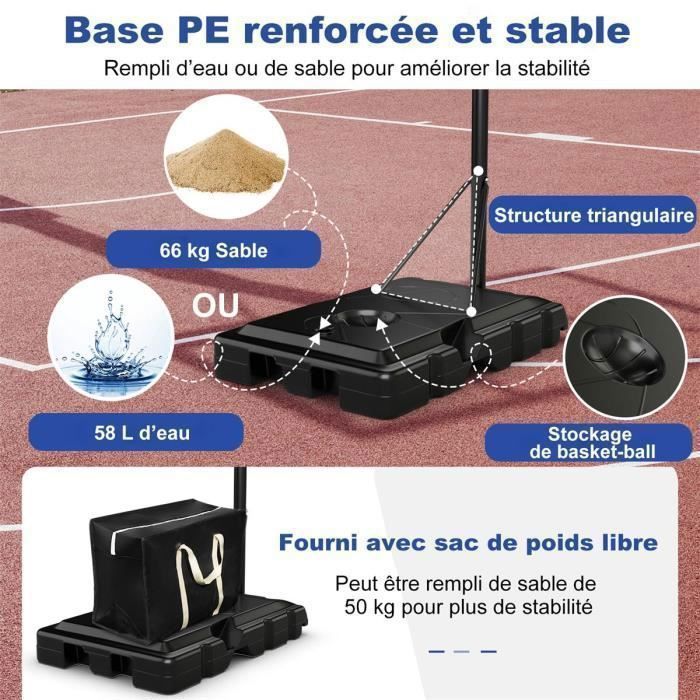 Aro de baloncesto portátil independiente COSTWAY - 2 ruedas - Ajustable de 143 a 305 cm - Aro trasero de 111 cm - Base recargable - Bolsa de seguridad