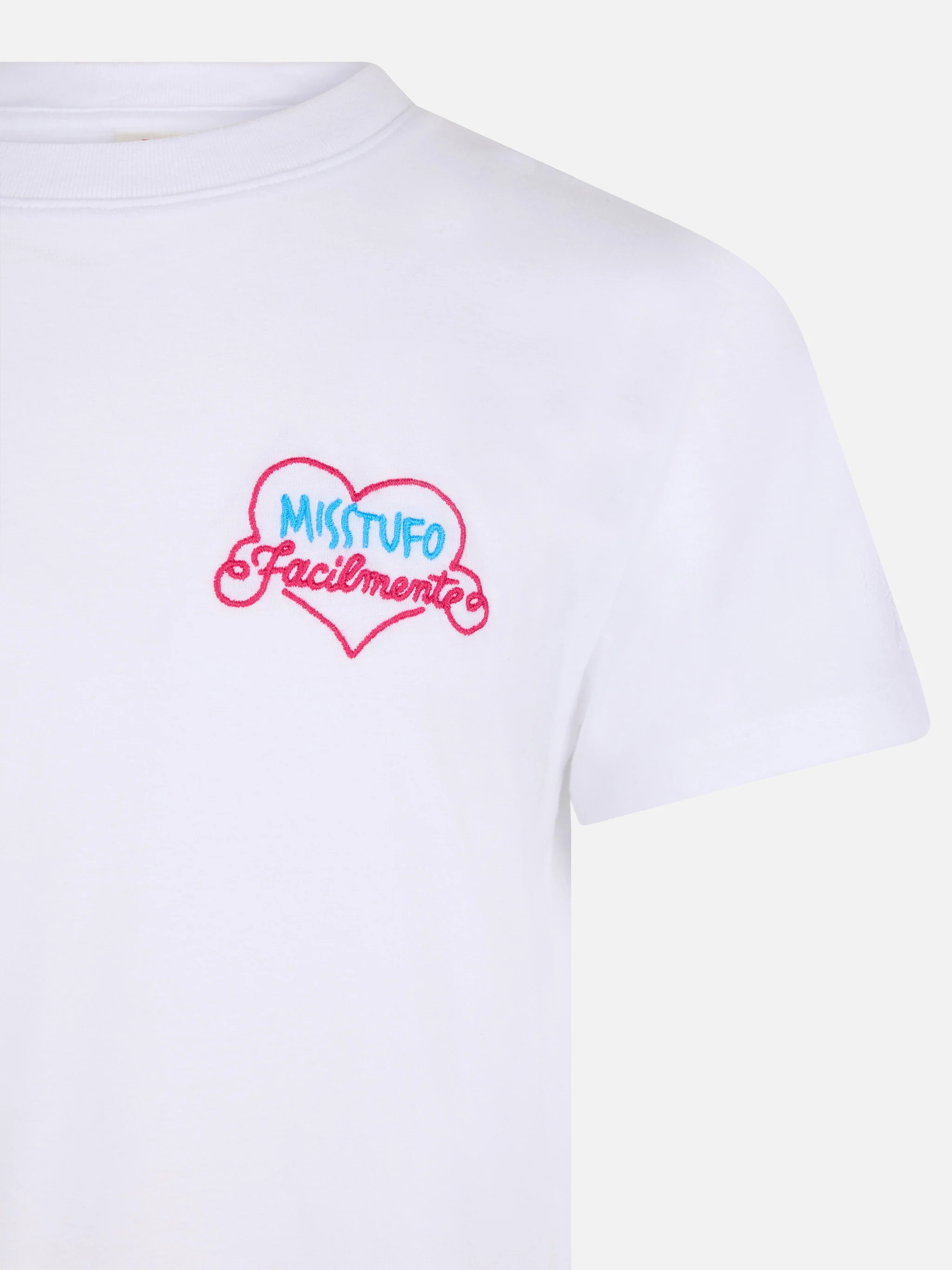 T-shirt girocollo in jersey di cotone da bambina Elly con ricamo Miss