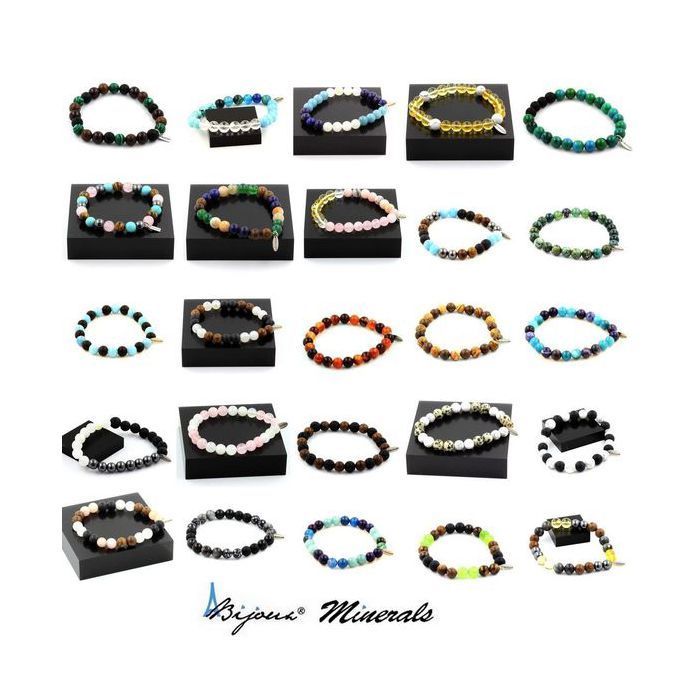 Bracelet - A Bijoux - Ambre véritable et Onyx noir - Longueur 19-20 cm - Perles de 8 mm - Mixte