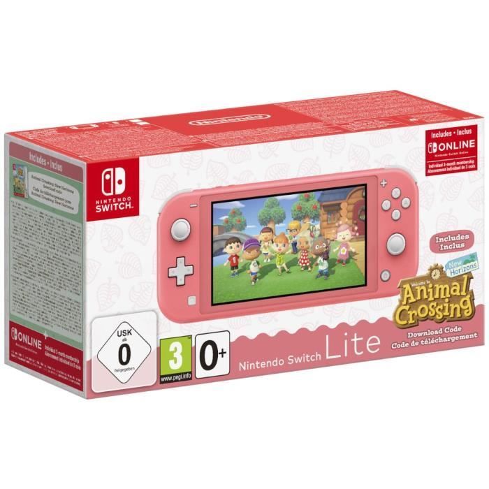 Nintendo Switch Lite handheld console • Coral + Animal Crossing: New Horizons (Code) + 3-month NSO subscription (Code)