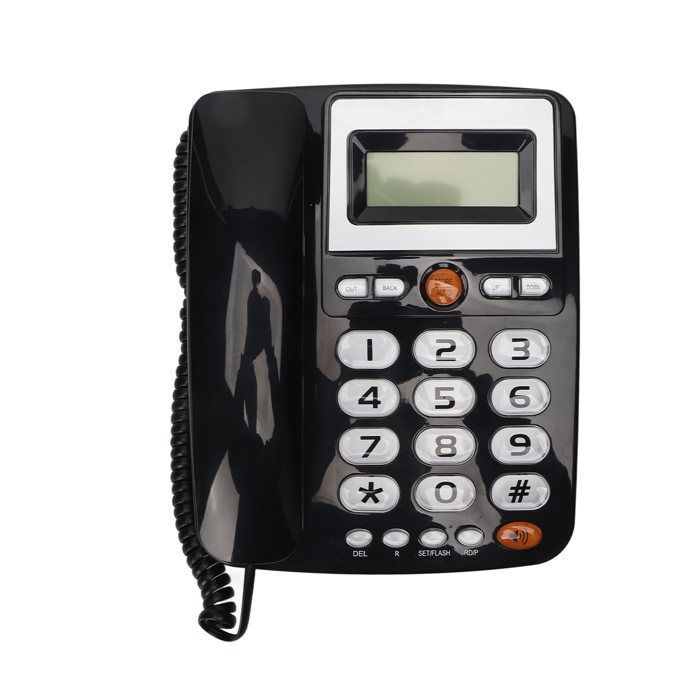 Large button landline phone with hands-free capability, bright LCD screen, ideal for seniors.