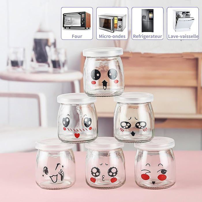Tarros de yogur de 200 ml/136 g, 6 tarros de yogur con tapa, tarros de cristal para yogur casero y postres, 6 unidades de 200 ml