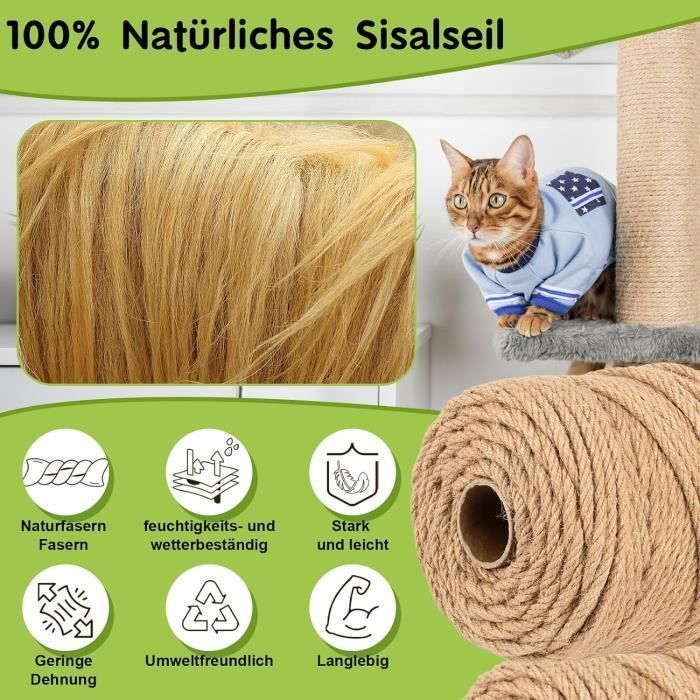 Sisal Rope - 6mm x 50m - Weather Resistant - Durable - For Cat Trees