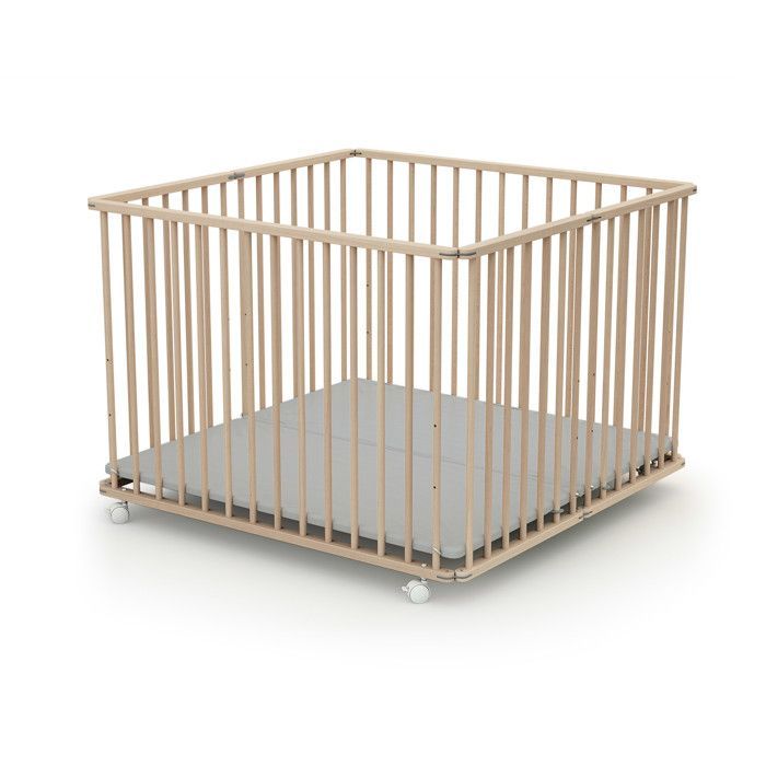 WEBABY - Faltbarer Babylaufstall aus Holz 100 x 100 cm CALI Rohbuche - 100x100