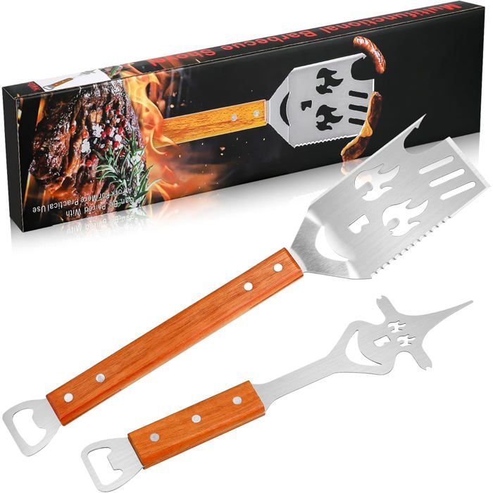 Kit Barbecue,2 Pièces Spatule Barbecue Multifonctionnelle,Accessoire Barbecue,Cadeau Homme pour Anniversaire,Fête des Pères