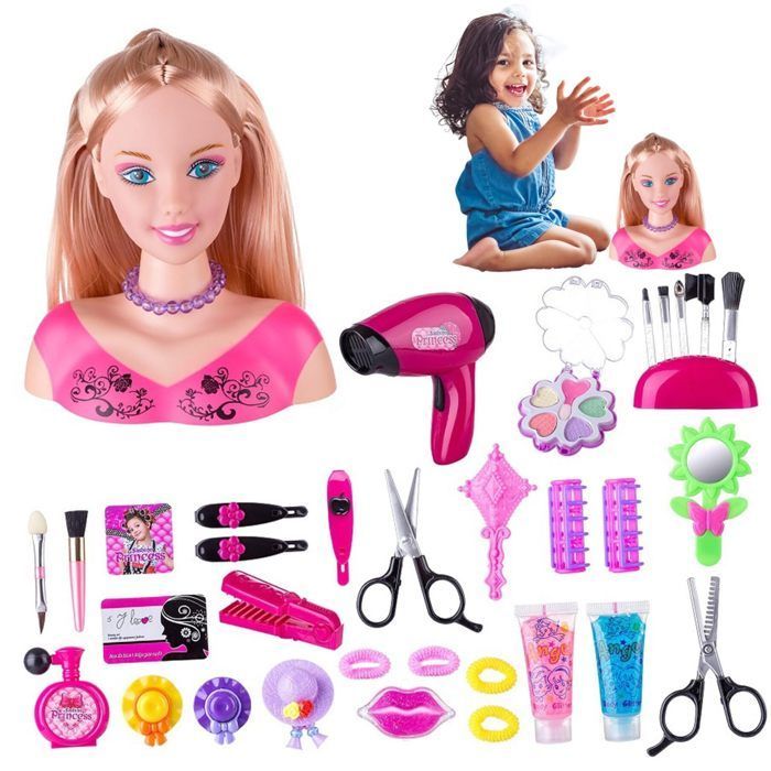 Tête à Coiffer et Maquiller Enfant, Tête De Poupée Coiffante, Tête Coiffante pour Poupées De Princesse, Jouet Fille pour Dès 3 Ans