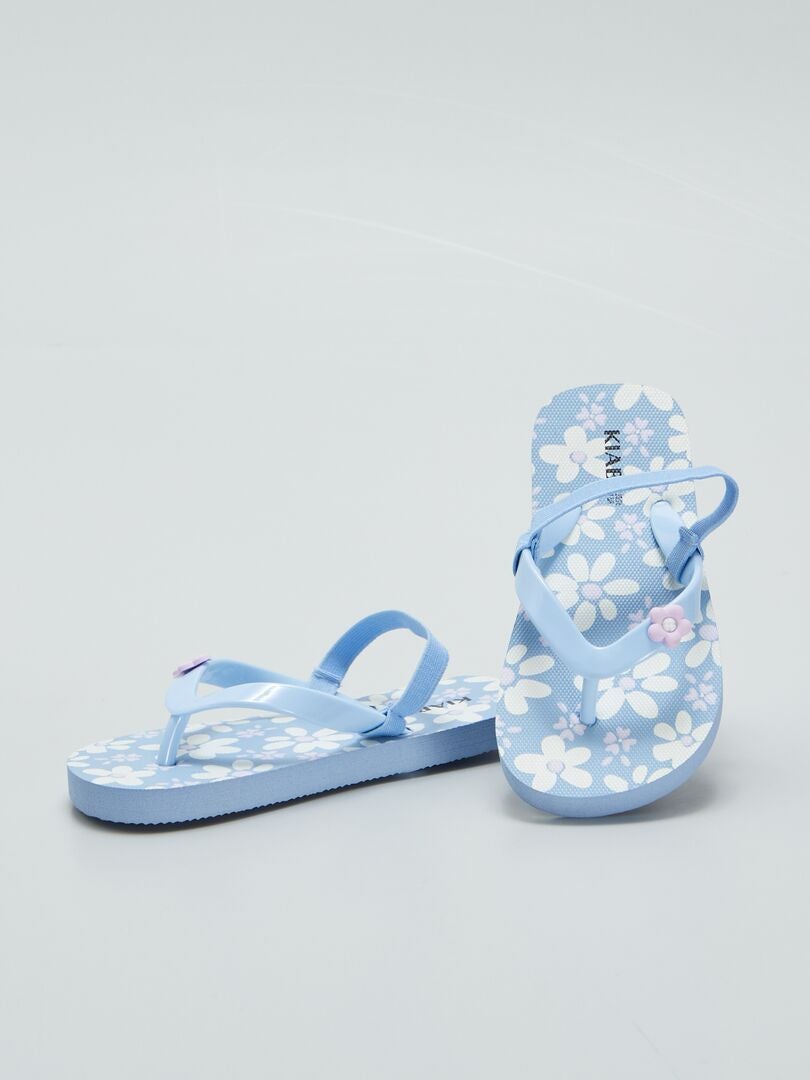 Bedrukte teenslippers met elastische band - BLAUW