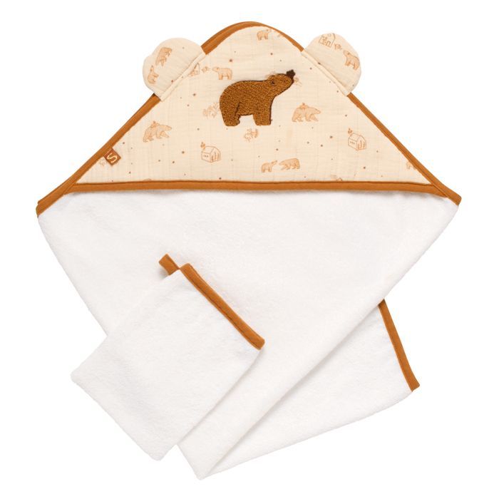 Capa y manopla de baño de doble gasa de algodón y tejido de rizo - ORSINO