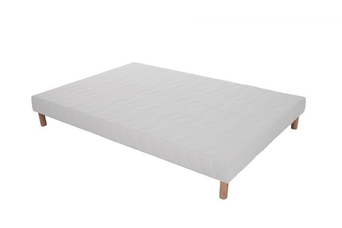 Base de cama tapizada - 160x200 - 12 listones de pino macizo - Blanca - Patas incluidas - ELITE